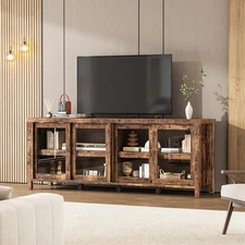 62-Inch TV Stand with 4 Sliding Glass Doors & Storage Cabinet for Living Room