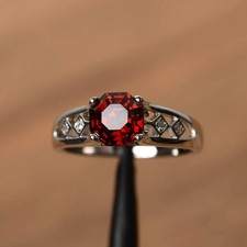 2.30Ct Asscher Cut Natural Garnet & Diamond  Solid 950 Platinum Engagement Ring