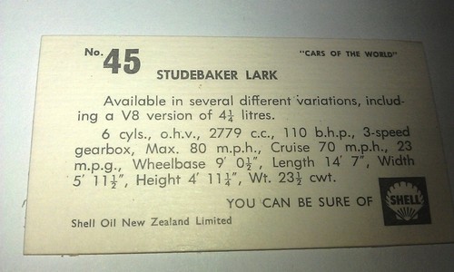 1960 STUDEBAKER LARK Shell Oil NZ Collector CARD - Picture 2 of 2
