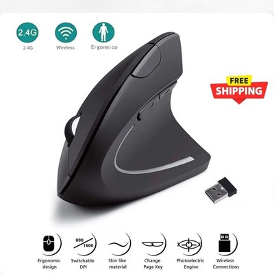 Ergonomic Vertical Wireless Mouse 2.4G Optical 6-Button 800/1200/1600DPI for PC