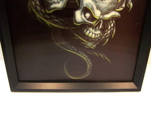Vintage Holographic Skulls Dragon Psychedelic Illusion Framed Picture Art 13X16 - Picture 8 of 9