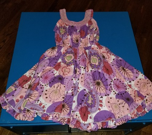 Robe Fille Cupcakes And Pastries Taille 8 - Rose/violet, Motifs Floraux, Coton, Genoux, Très Bon état