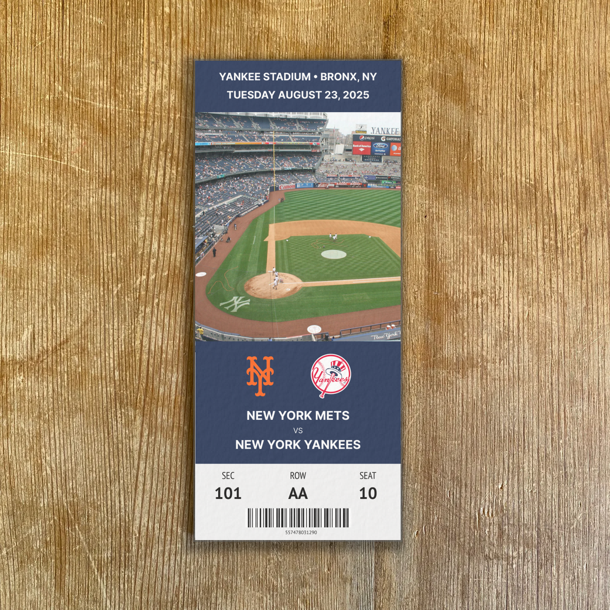 2025 New York Yankees Replica Ticket Stub Customizable Any Seat