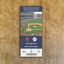 2025 New York Yankees Replica Ticket Stub Customizable Any Seat Info Any Game