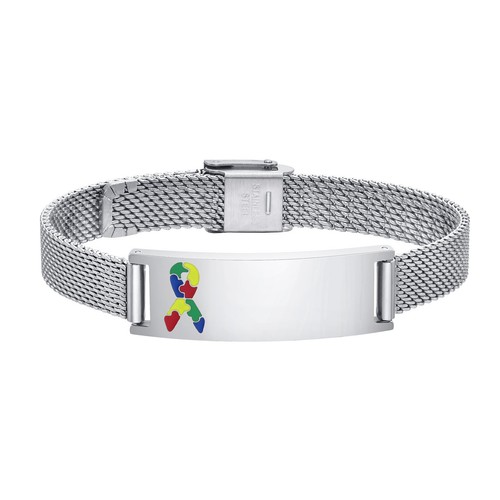 Graviertes Autismus-Bewusstsein Edelstahl medizinischer Alarm Ausweis Armband verstellbar - Bild 19 von 21