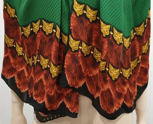 Bufanda cuadrada grande verde multicolor 100 % seda estampado zorro verde vassilisa de diseñador - Imagen 2 de 7