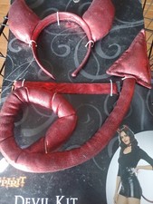 DEVIL KIT HORNS HEADBAND, TAIL  CHOKER. MEN WOMEN ONE SIZE NEW Halloween