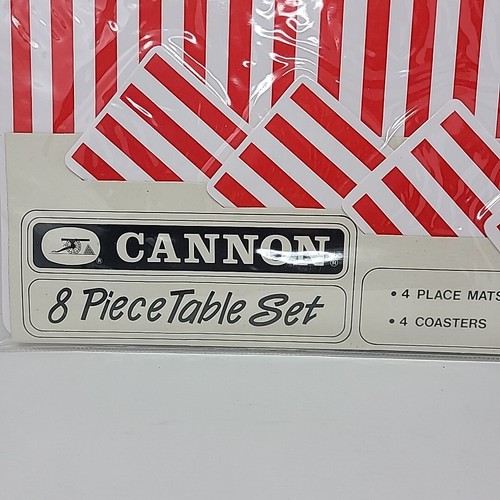 Vintage Cannon 8 Piece Table Picnic Set 4 Placemats Coasters Red White Stripe - Picture 2 of 4