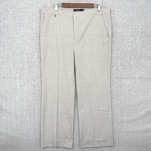Lauren Ralph Lauren Gingham Tan Wool Blend Dress Pants Career Trousers Sz 16