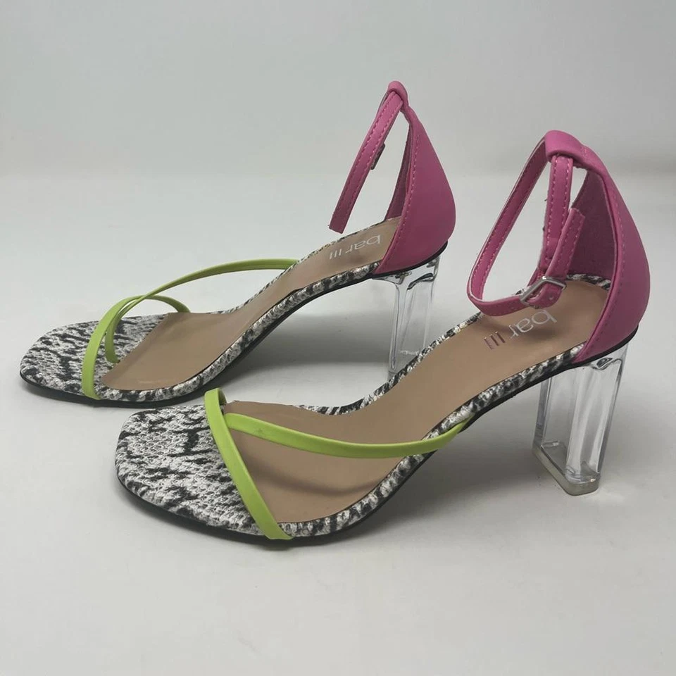 全新无标签 BAR III 粉色透明方跟踝带连衣裙丁字裤凉鞋 8 码 — 第 3/4 张图片