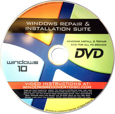 Win 10 Recovery Repair & Reinstall Disc 32/64 Bit Compatible