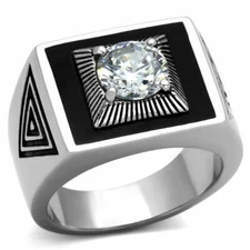TK1053 - High polished (no plating) Stainless Steel Ring with AAA Grade CZ  in