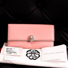 NEW 830 ALEXANDER MCQUEEN Pink Leather Silver SKULL Continental LONG WALLET NWT