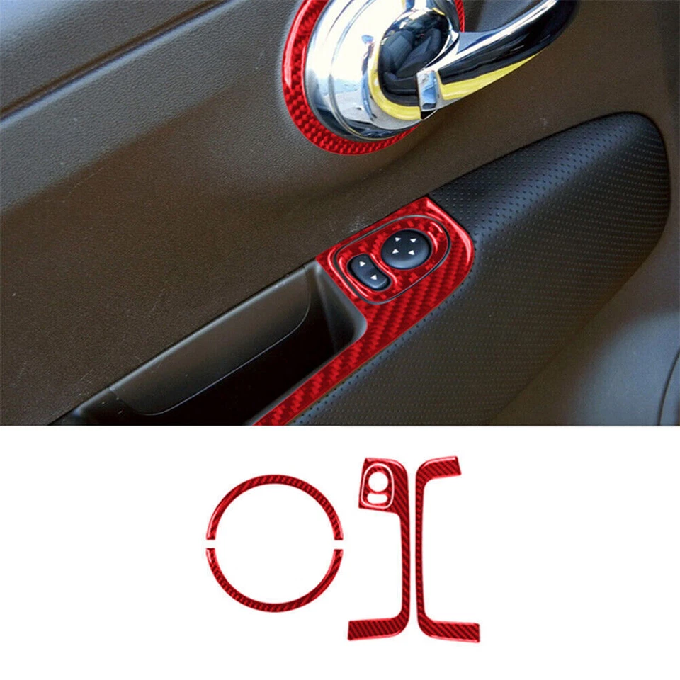 Kit completo de cubierta interior de fibra de carbono rojo Fiat 500 2012-2015 29 piezas para Fiat 500 Foto 3 de 4