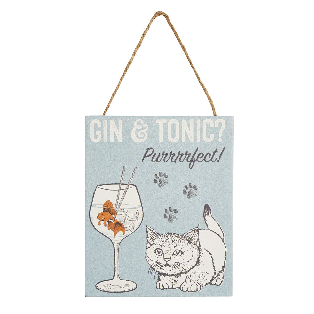 Funny Blue Cat MDF Wooden Vintage Hanging Plaque Signs Gin & Tonic? Purrrrfect!