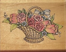 Rubber Stampede Stamp A803E Romantic Flower Basket Roses Spring Summer Love Bow