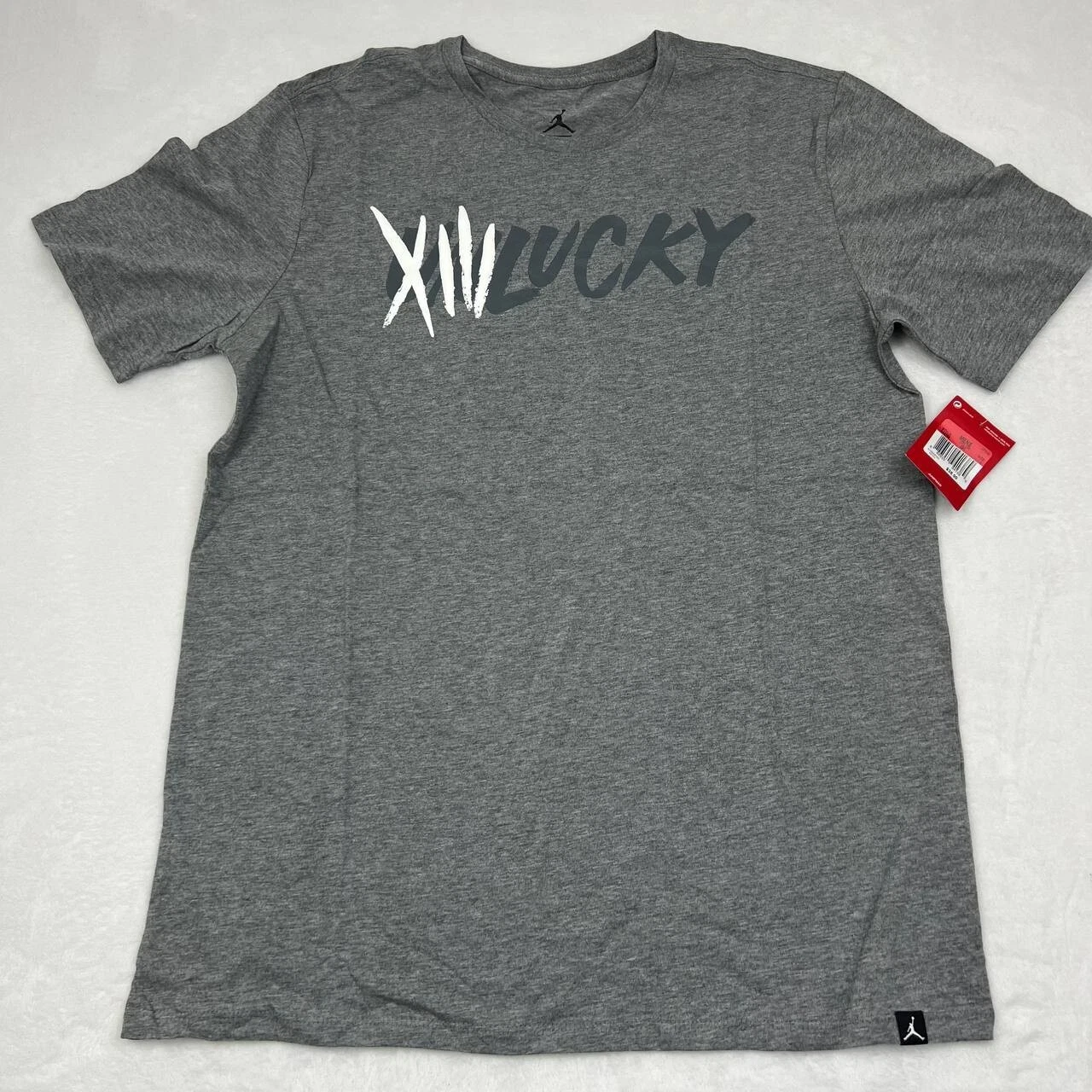 Air Jordan 13 XIII Unlucky Shirt Men Large Cool Gray Jumpman Short Sleeve New L