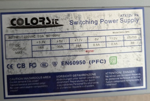 COLORSit 340U-SPE 400W ATX PC Netzteil - Afbeelding 2 van 4