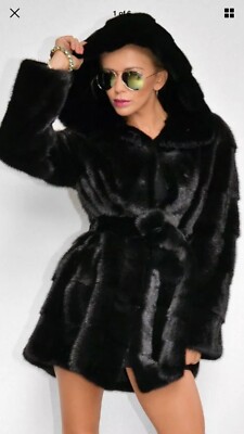Mink Natural Fur Coat Jacket Parka with hood, Size M, New With Tags