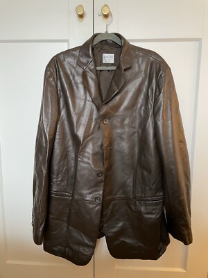 Armani Collezioni Men's Brown Leather Coat Jacket Size 52 XL