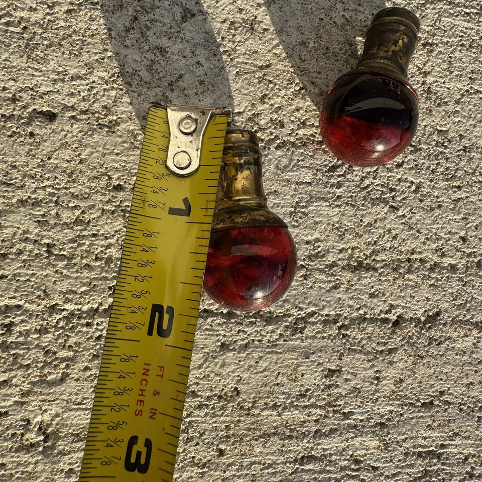 Pair (2) VTG Brass Tone 3/4” Inch RED RUBY Glass Marble Ball Lamp