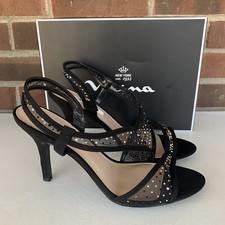 NINA Valeda Crystal Embellished Sandals Black Heeled Glitter Mesh Women  s US 9.5