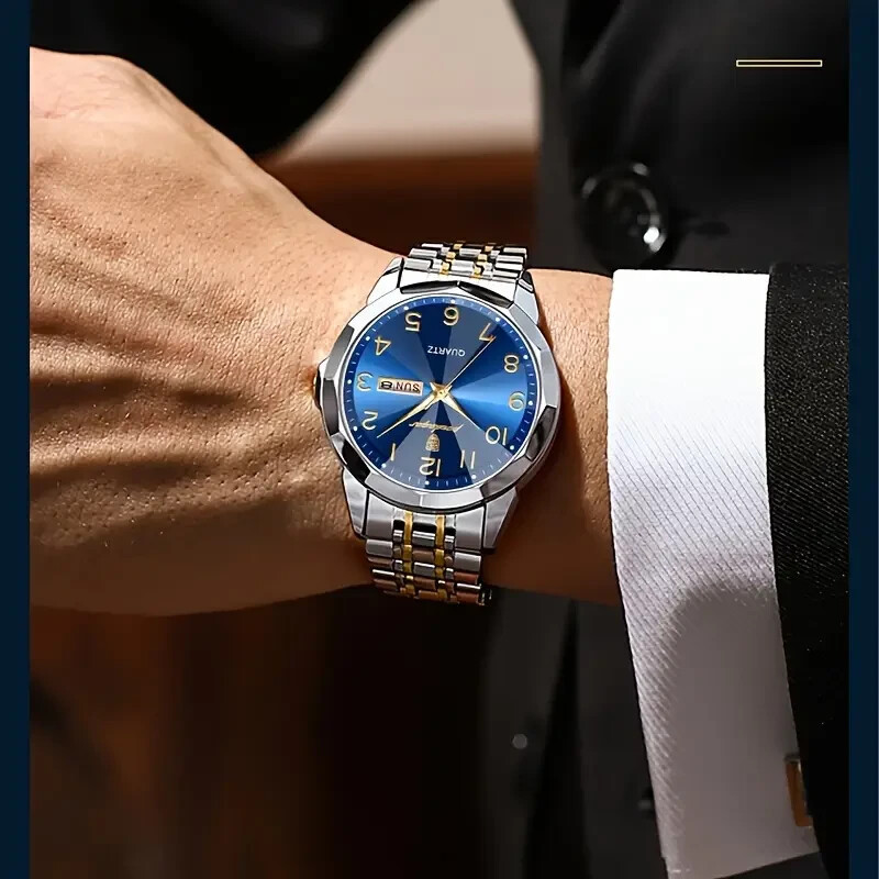1pc Reloj de calendario dual de moda para hombre, reloj de cuarzo de calendario