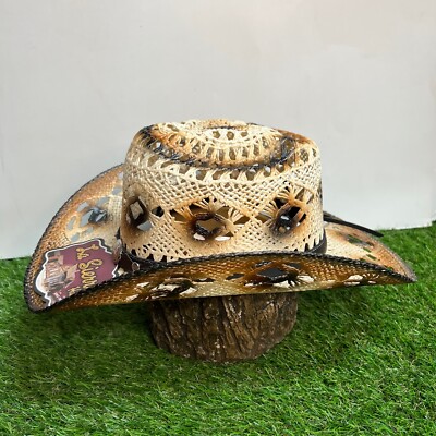 Women Western Cowboy Straw Hat Cowgirl Brim Brown Ombre  display picture 1