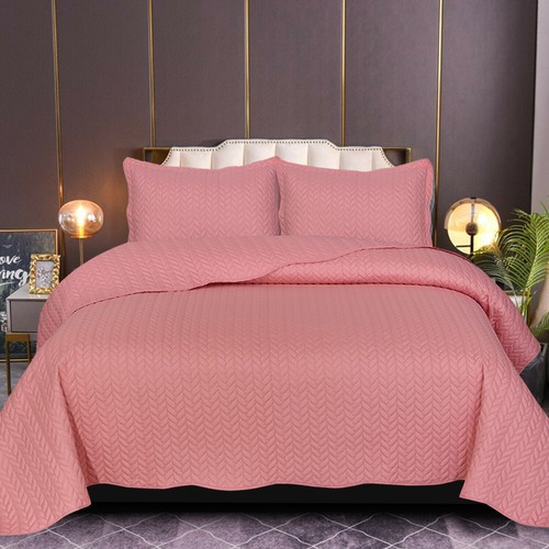 3 Piece Embossed Quilted Bedspread Throw Single Double King Size Bedding Set - Picture 17 of 33
