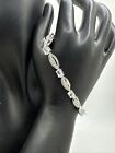 Blue Topaz 7.5" Tennis Bracelet Estate Silver Plated Diamond & Light