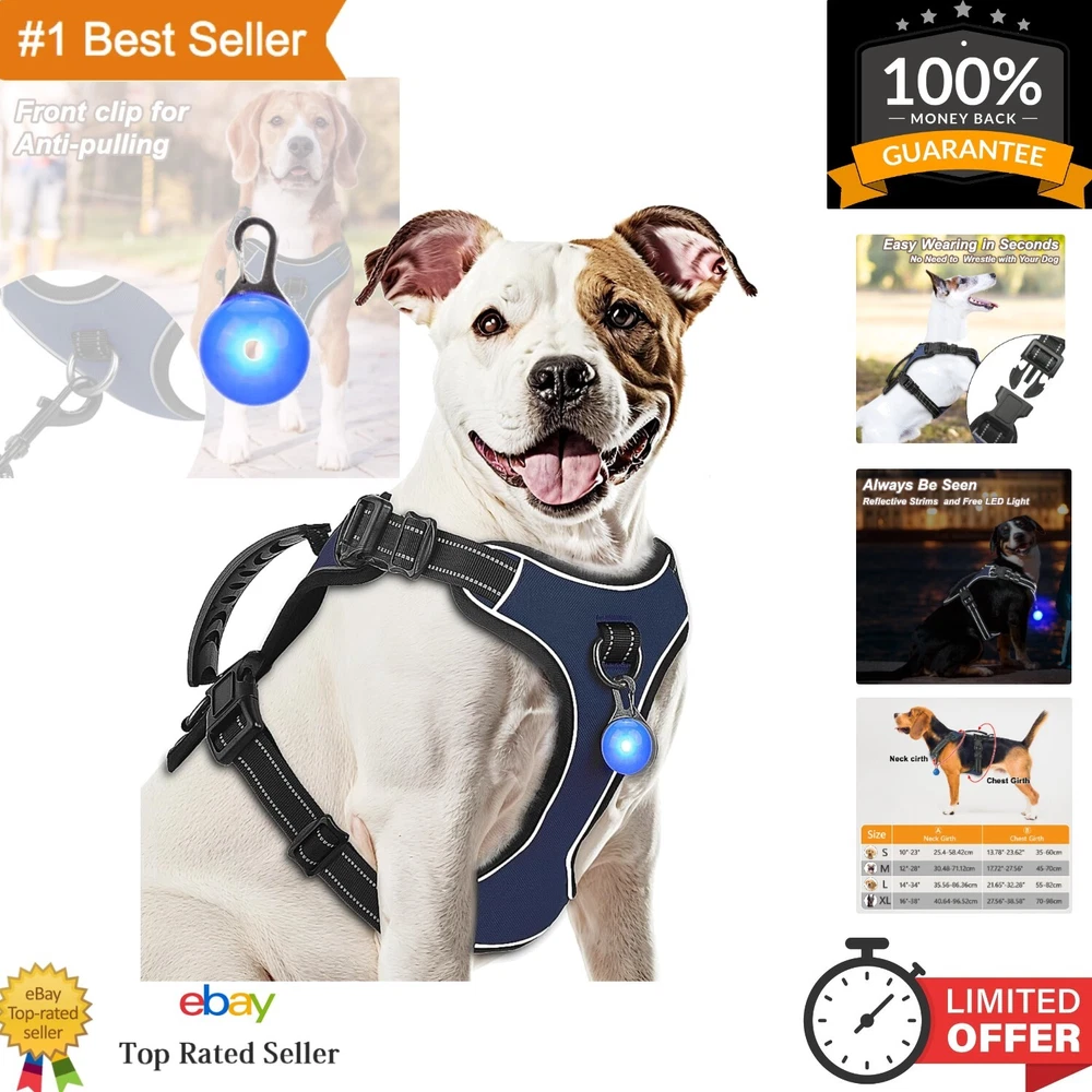 Dog Harness Navy Blue No Pull Y Shaped for Medium Sized Dog, Small to Large D...