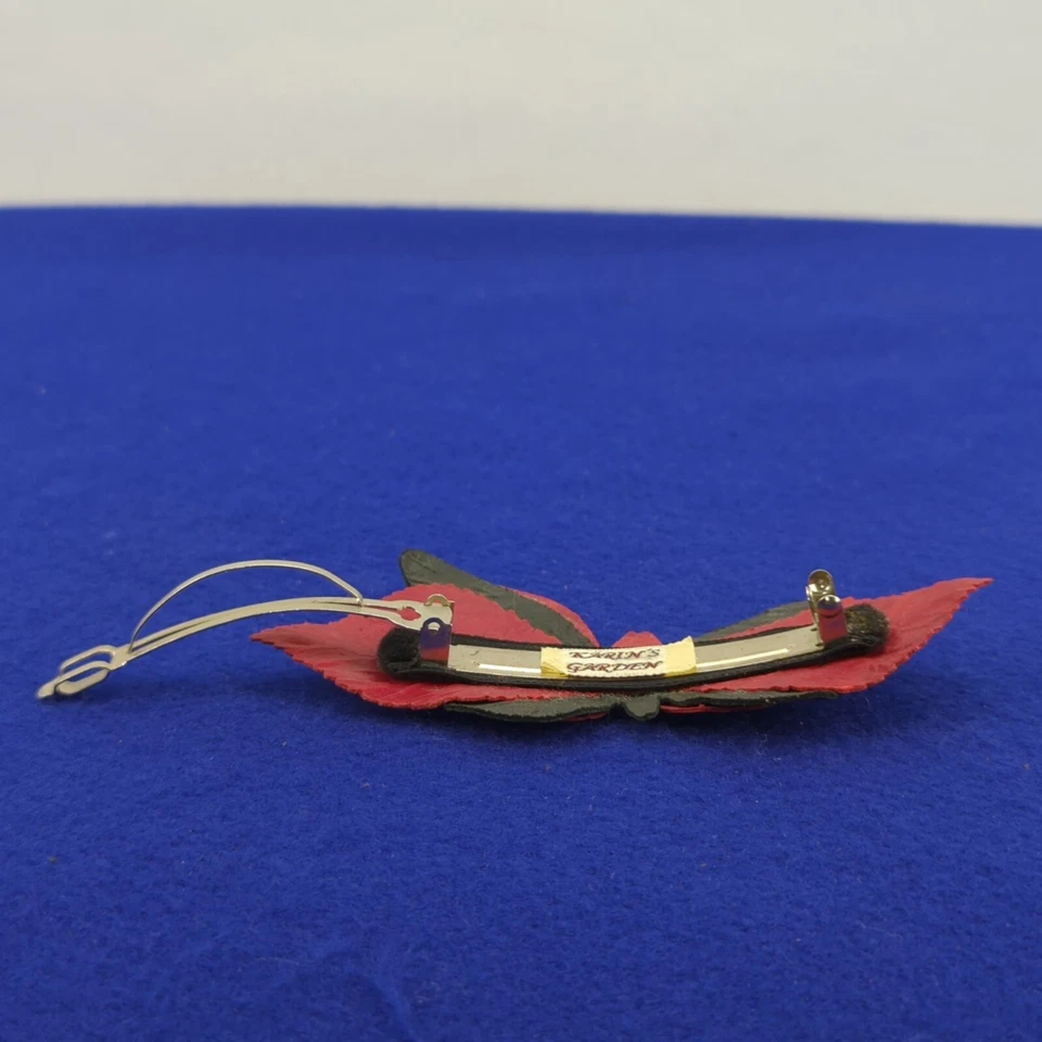 Vintage Karin's Garden France Red Black Leather Gothic Butterfly Hair Clip #G3 - Image 4 of 4