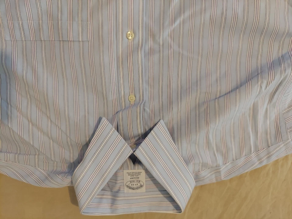 Mens New Brooks Bothers Dress Shirt 17 33 Blue Button Cotton - Image 2 of 4