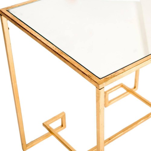 SAFAVIEH Side Table 24" H X 24.1" W, Square Glass Top Material Metal Frame Gold - Picture 3 of 7