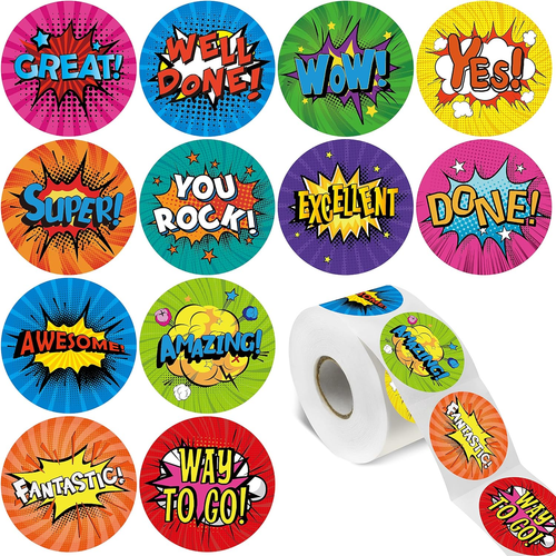 1000PCS Superhero Incentive Stickers, 12 Unique Designs per Roll, Classwork Awar