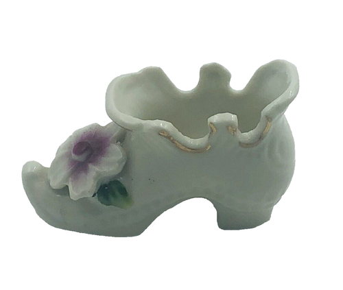 Vintage Porcelain Shoe Decorative Gold and Pink Flowers Size 4"X3"X1" - Picture 1 of 8
