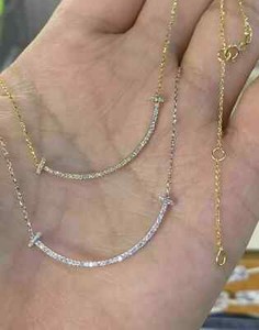 Authentic 1Ct Round Cut Moissanite Curved Bar Pendant Necklace 14K Yellow Gold Plated