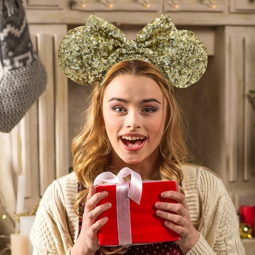 Disney Parks Gold Sequins Bow Anniversary 2023 Minnie Mouse Headband Ears UK - Picture 6 of 6