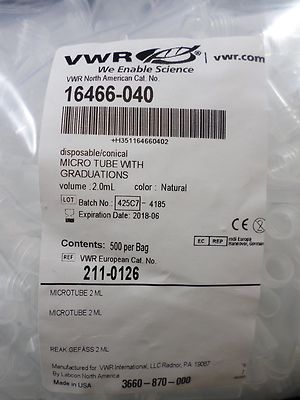 VWR 2.0mL SuperClear Graduated Microcentrifuge Tube Disposable