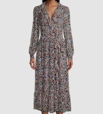 $195 Michael Kors Women's Black Mod Garden Wrap Midi Dress Size S