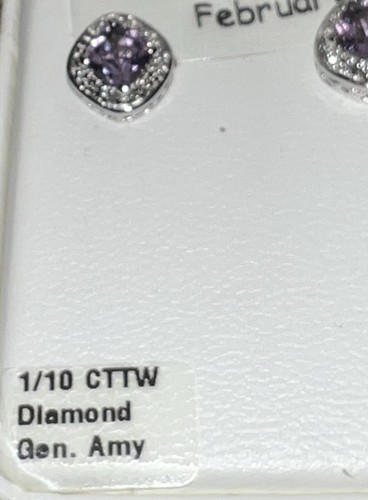Sterling Silver 925 Amethyst and Diamond Stud Earrings February Birthstone NEW - Picture 5 of 6