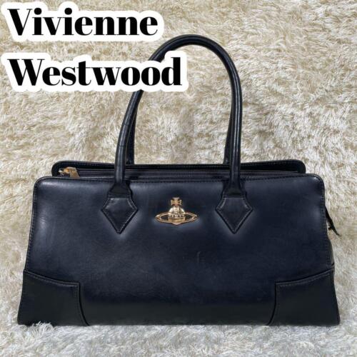 Vivienne Westwood Handbag Plain Gold Orb Leather Black - Picture 1 of 9