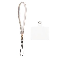 1 Pcs Phone Lanyard, Detachable Wrist Strap Glitters with Phone Patches, White