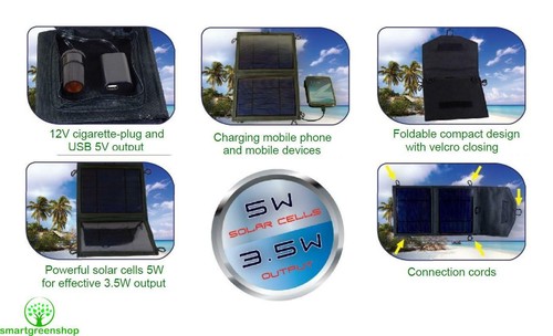 POWERplus Tiger Pliable Compact solar Panneau Chargeur USB 5V & 12V Dc Sortie - Photo 3 sur 7