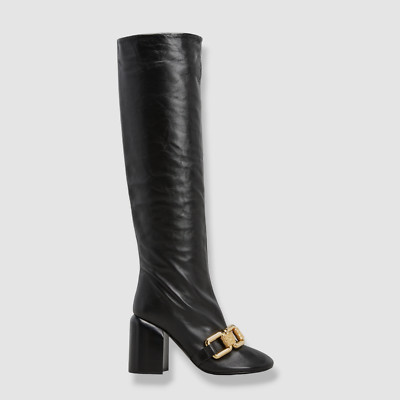 $1650 Jil Sander Women's Black Nikky Chain Tall Knee Boots Shoes US 8 EU 38