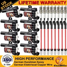 Round Set of 8 Ignition Coil Pack UF262 with Spark Plug and Wire For Chevy GMC