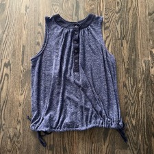 Eri + Ali 4 Button Blue Sleeveless Top Cinch Tie Hem Women’s Size Small