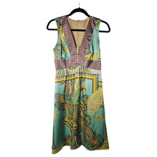 VTG S 100 Silk Babydoll Dress Midi Sleeveless Paisley Print Made USA Y2K Fairy