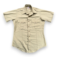 Vintage Flying Cross Shirt Adult MEDIUM Brown Poplin Polyester Uniform 70s