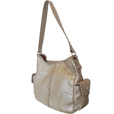 The Sak Champagne Metallic Gold Pebbled Leather Whipstitch Western Shoulder Bag
